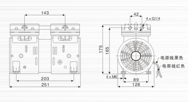 JP-100H冶具負(fù)壓真空泵外觀尺寸圖